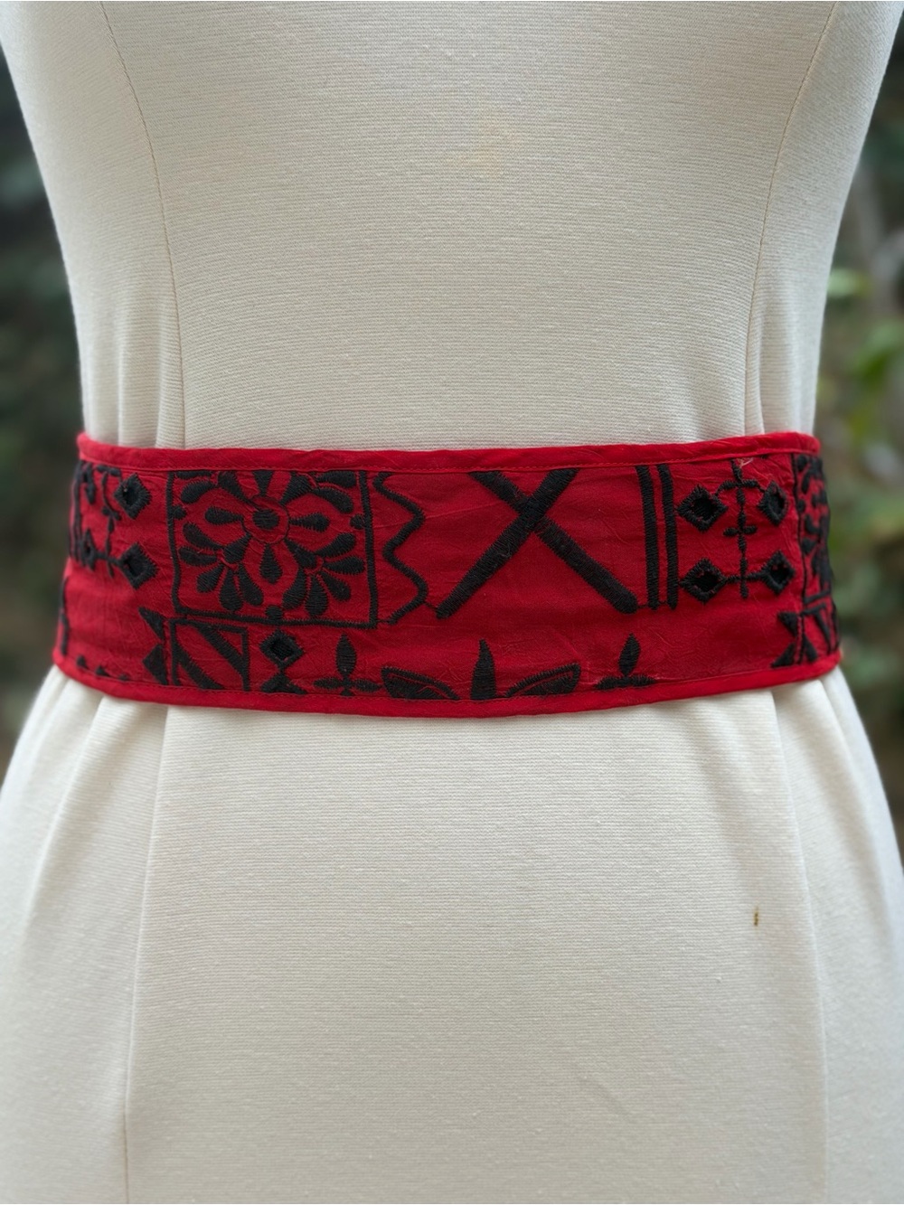 Johnny Was Red Embroidered Waist Belt with Black Stitching
